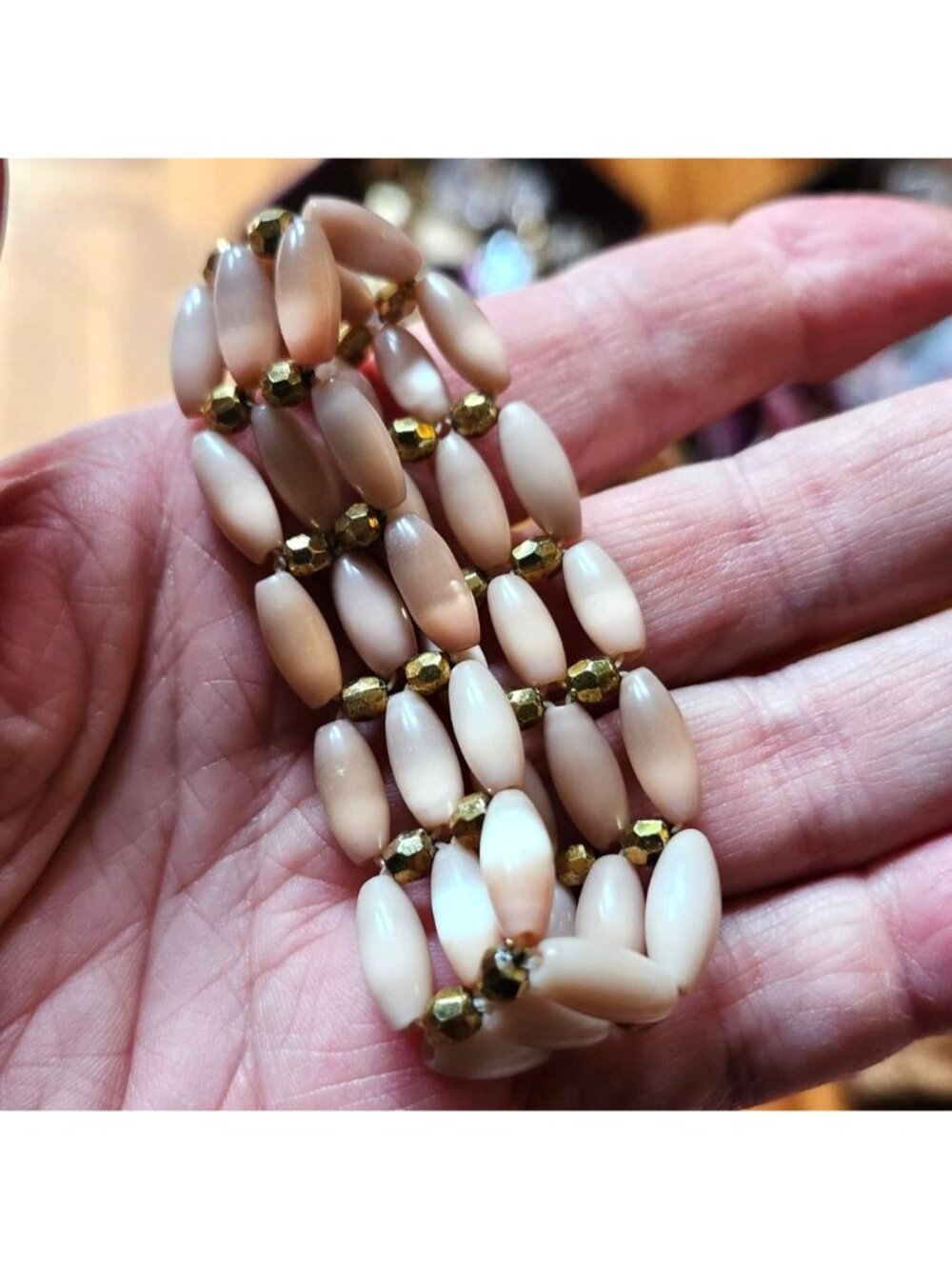 Vintage Moonglow Bead Necklace & Bracelet Set With Gold-Tone Floral Pendant Acce - Picture 5 of 8